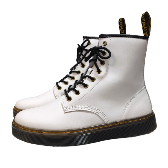 Dr. Martens Zavala White Leather Lace Up High Top Combat Boots Mens Size 8 - Picture 2 of 8